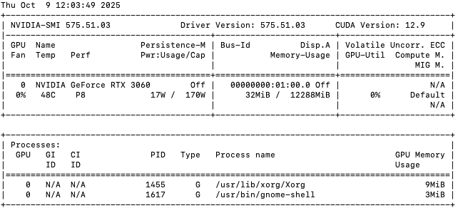 Output from nvidia-smi command